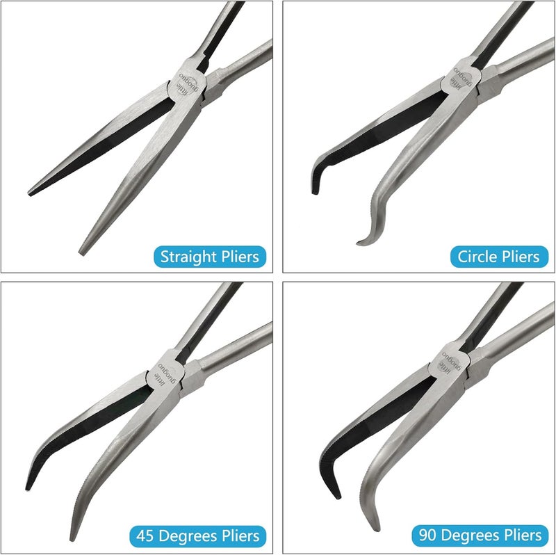 MFBJXC 4 Pack 11" Precision Long Nose Pliers Set, Insulated Comfort Grip - Straight Needle Nose, 45/90 Degree Curved & Circle Tools for Wire Bending, Shaping, Trimming - Image 3